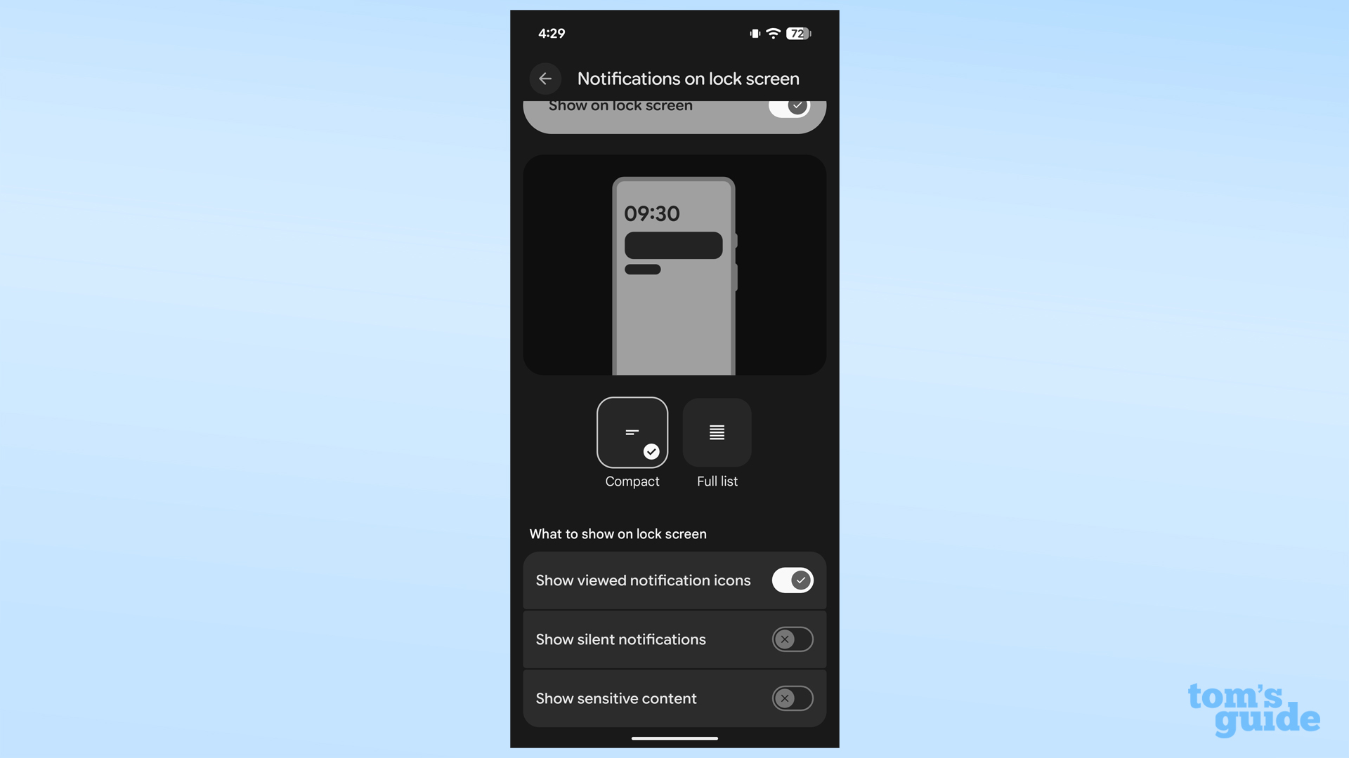 Manage Android notifications in lock screen settings
