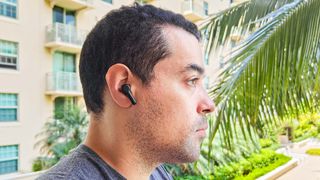 Amazon Echo Buds worn by reviewer Alex Bracetti