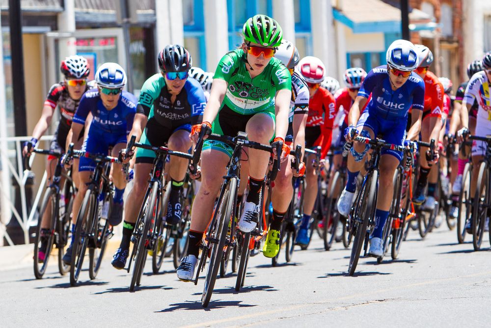 Emma White (Rally Cycling) lead the field during stage 4 of the Tour of The Gila