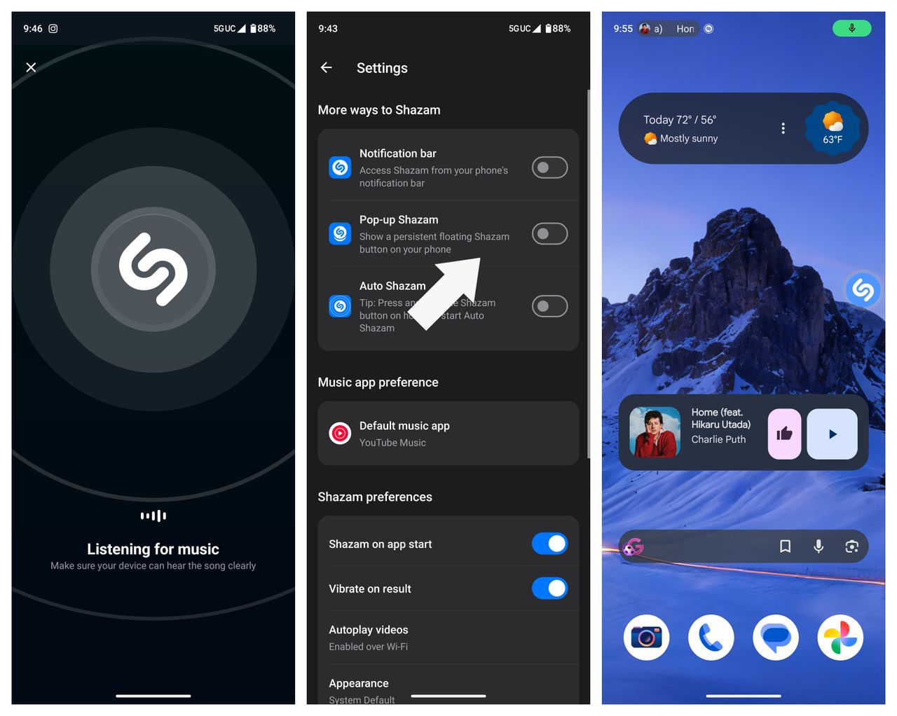 Turning on Auto Shazam