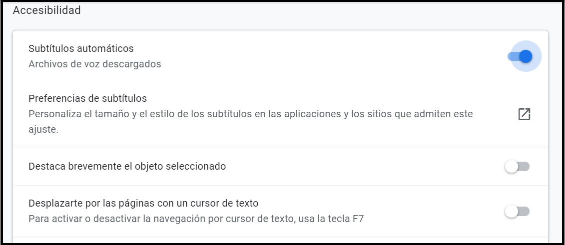Google Chrome Subtítulos automáticos