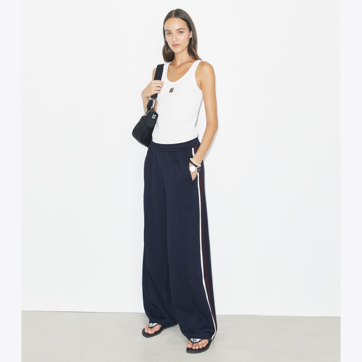 Wide-Leg Jersey Track Pant in Blue, Size L