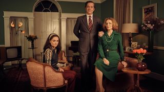 MATTHEW MACFADYEN as John Stonehouse,KEELEY HAWES as Barbara Stonehouse and EMER HEATLEY as Sheila Buckley.