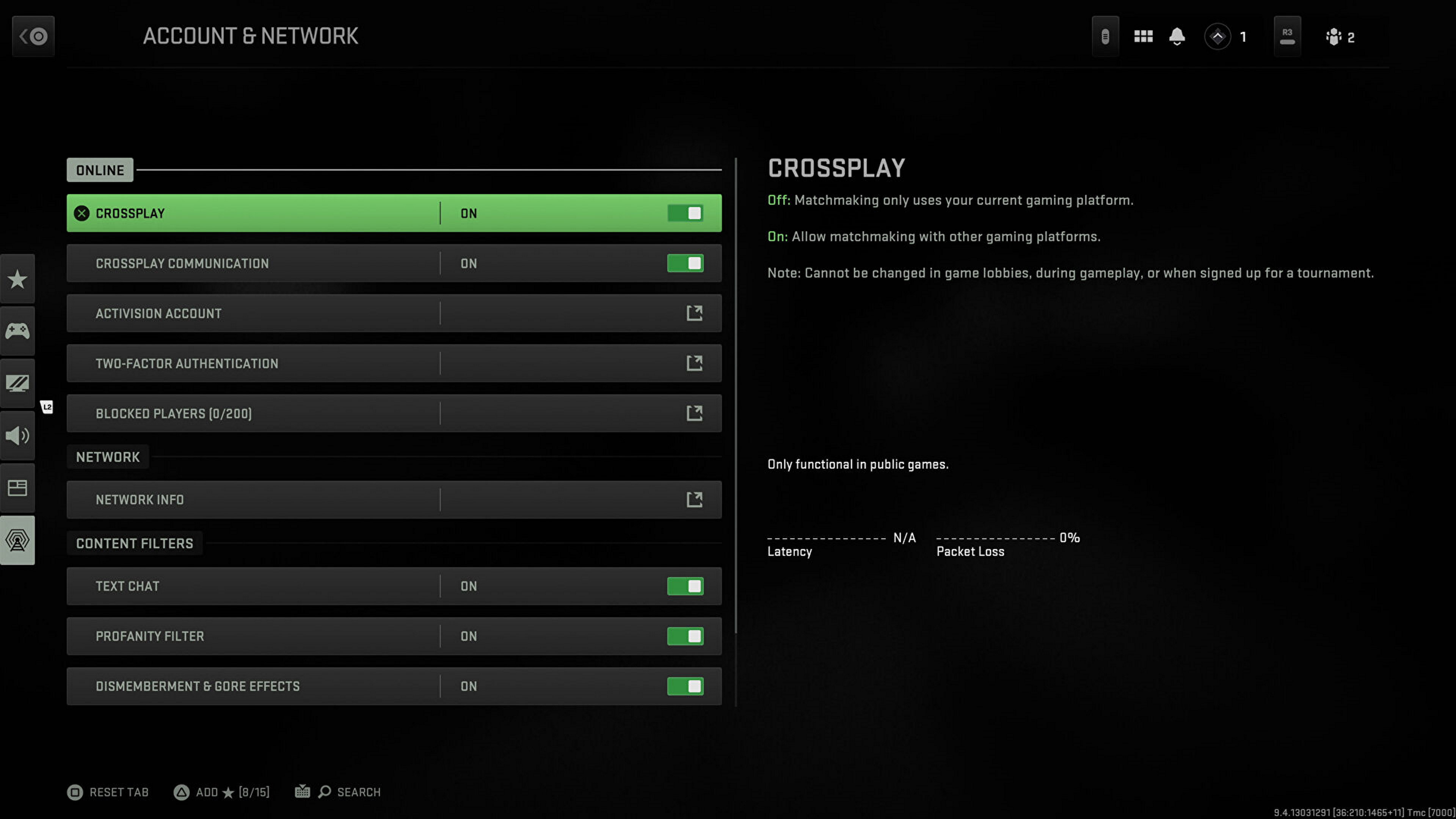 Call of Duty: Modern Warfare 2 network settings menu