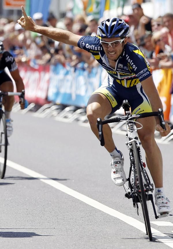Romain Feillu (Vacansoleil) celebrates his stage win in Luxembourg.