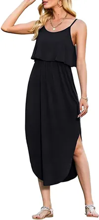 LILBETTER Women's Adjustable Strappy Split Summer Beach Casual Midi Dress | $22.99-$30.99