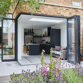 kitchen extension with open corner bi-folding doors