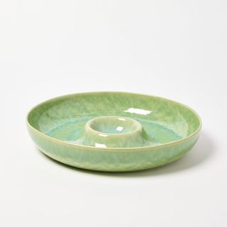 Kela Green Ceramic Chip & Dip Serving Bowl