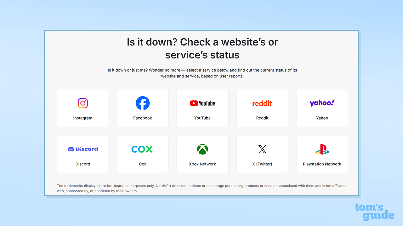 The homepage for "Is it down?", NordVPN's website status checker