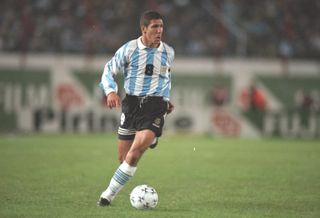 Diego Simeone in action for Argentina against Peru in June 1997.