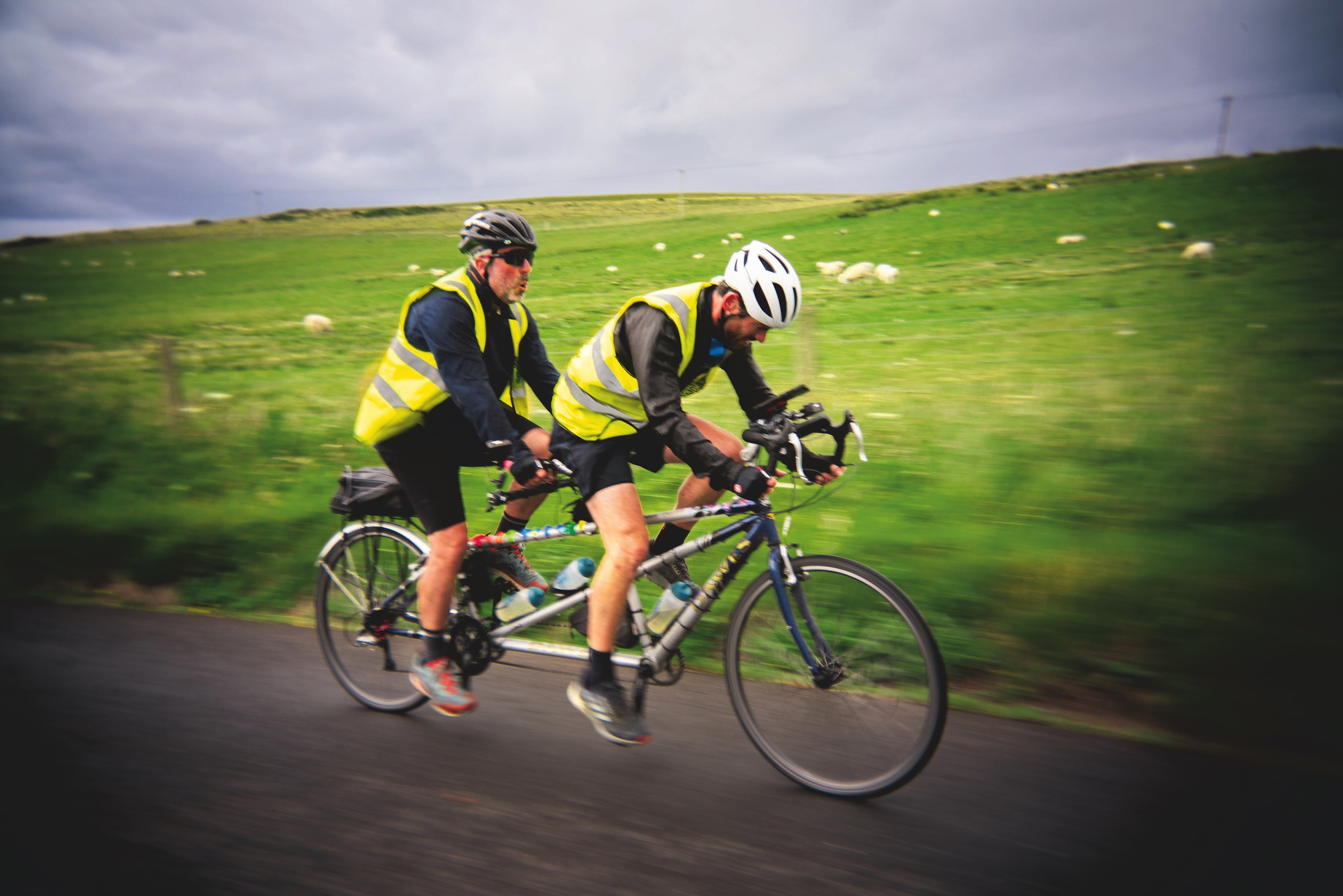 Ben and Tom on their tandem completing LEJOG