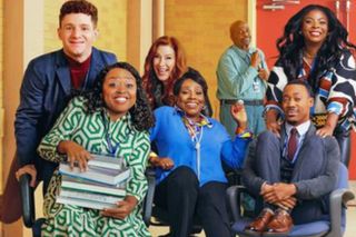 Chris Perfetti as Jacob, Quinta Brunson as Janine, Lisa Ann Walter as Melissa, Sheryl Lee Ralph as Barbara, William Stanford Davis as Mr. Johnson, Tyler James Williams as Gregory, and Janelle James as Ava in Abbott Elementary