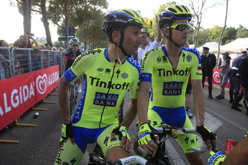 Ivan Basso and Michael Rogers wait to find out more about what happened to Alberto Contador after his crash