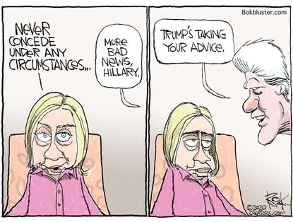 Political Cartoon U.S. Trump Hillary Bill Clinton concede