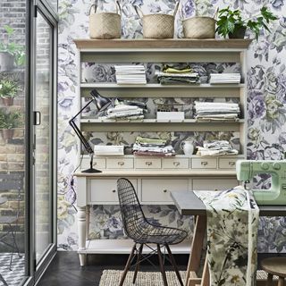 Designers Guild Viola floral wallpaper in a dining space