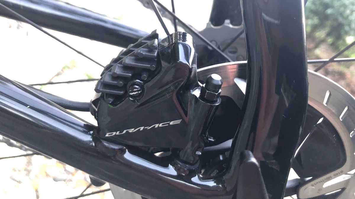Shimano Dura-Ace R9100 series disc brakes provide stopping power front and rear