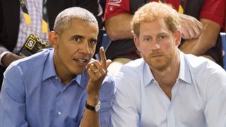 Barack Obama and Prince Harry watch the wheelchair basketball on day 7 of the Invictus Games Toronto 2017 on September 29, 2017 in Toronto, Canada. The Games use the power of sport to inspire recovery, support rehabilitation and generate a wider understanding and respect for the Armed Forces