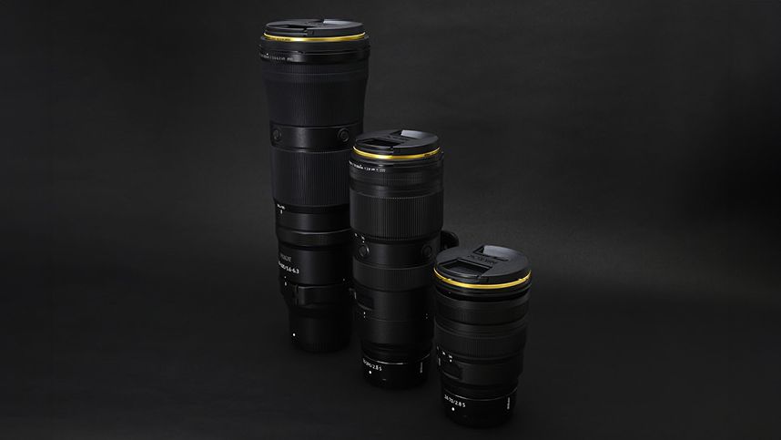 Three Nikon Z-series lenses with Arcrest II Gold Edition protection filters