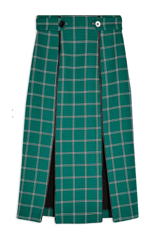 Green Check Split Trim Midi Skirt