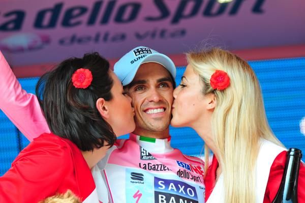 Alberto Contador (Saxo Bank Sungard) on the podium in the 2011 Giro d'Italia