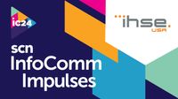 The IHSE USA logo atop the InfoComm 2024 Impulses design. 