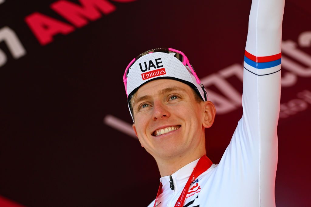 Giro d&#039;Italia: Tadej Pogacar celebrates after winning the stage 7 time trial