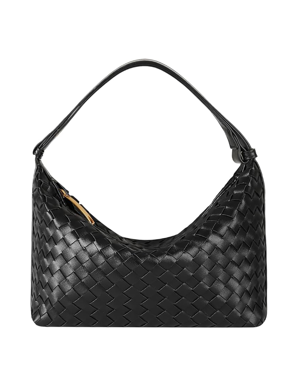 Vegan Leather Hand-Woven Tote Handbag, Top-Handle Shoulder Bag With Adjustable Strap, Underarm Purse Clutch Bag Braided Bag, Black