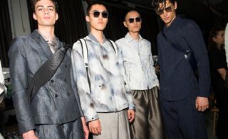 Males modelling shades of grey backstage Emporio Armani S/S 2020