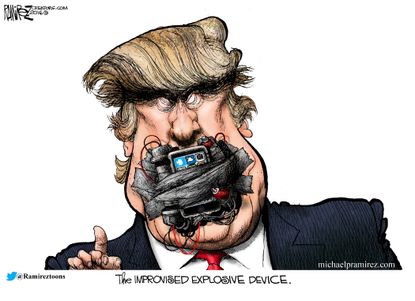 Political cartoon U.S. 2016 election Donald Trump Samsung Galaxy