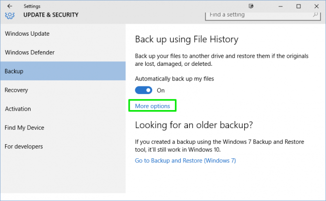 file history options