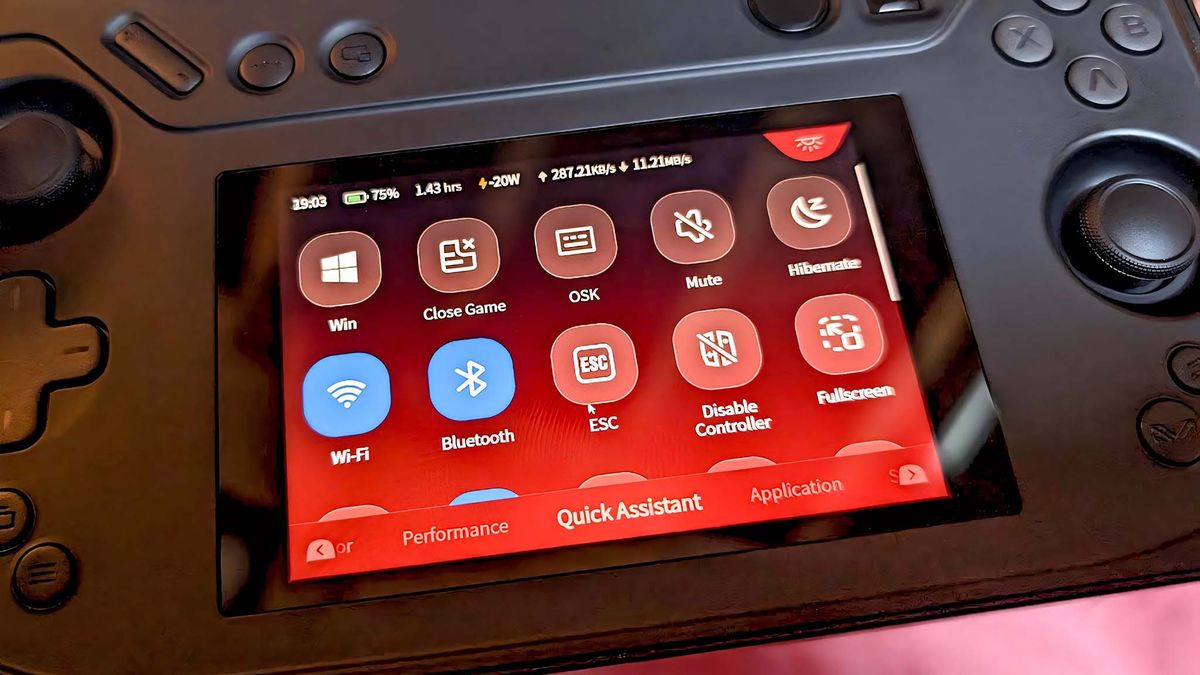 AYANEO Flip DS Quick Start menu on smaller screen.