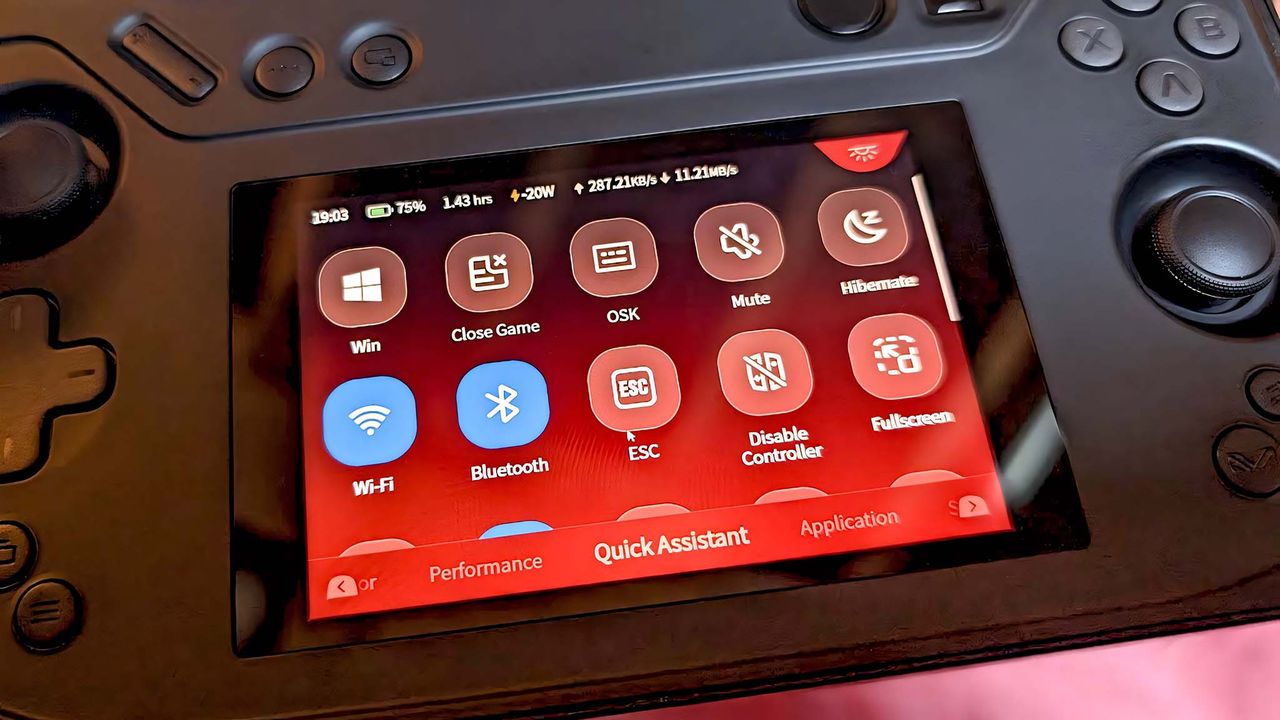 AYANEO Flip DS Quick Start menu on smaller screen.