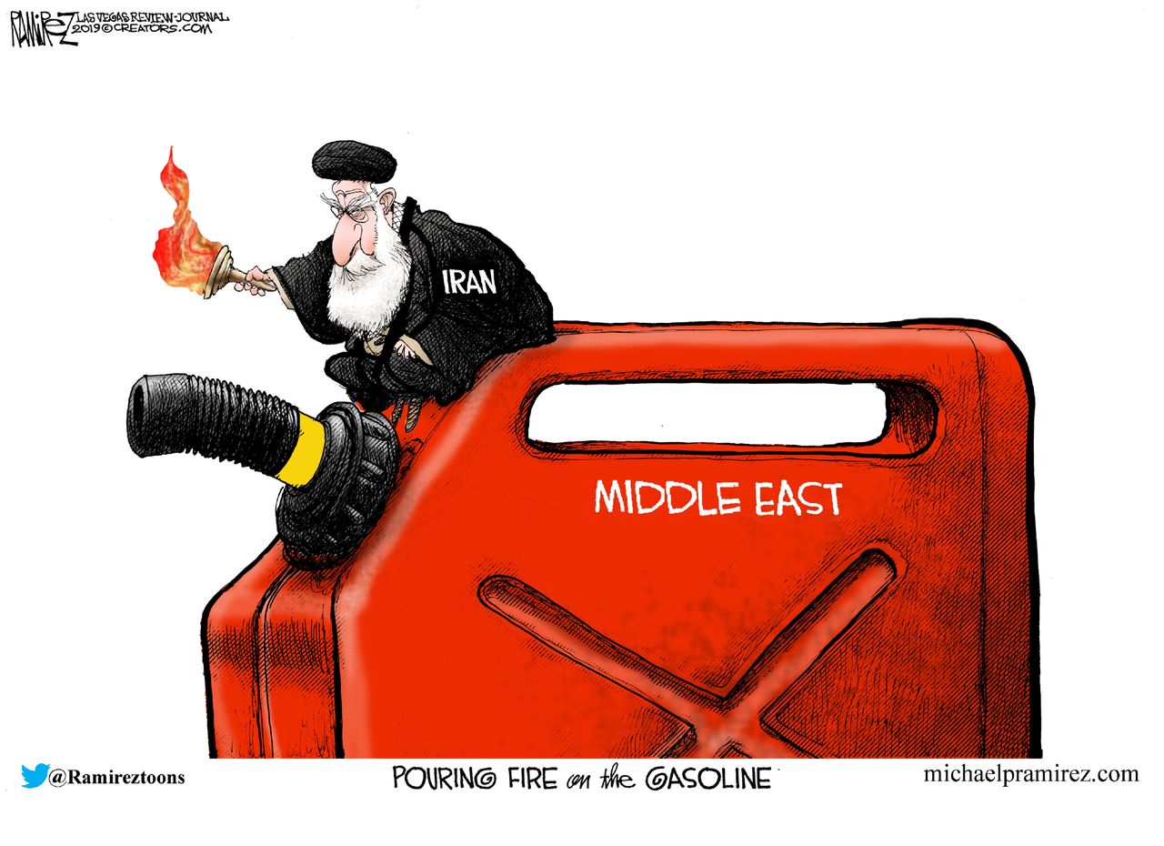 Political Cartoon World Iran Saudi Arabia drone attack oil