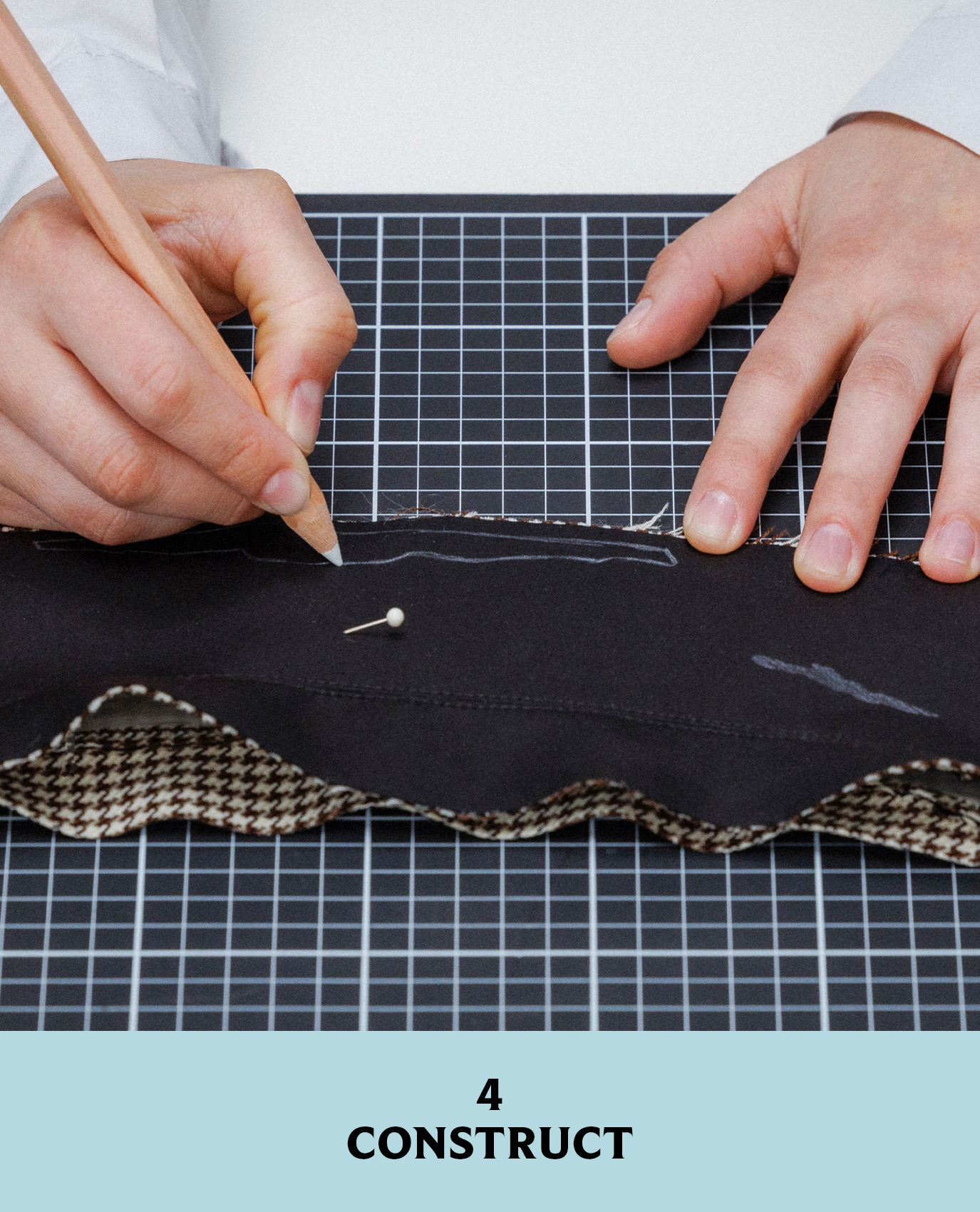 Prada artist drawing on fabric for jacket from Look 10 in its fall/winter 2026 collection.