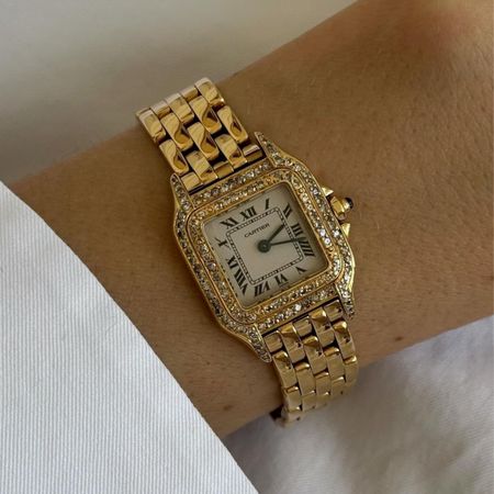 An image of @rikkekrefting wearing a vintage Cartier Panth&egrave;re, one of the biggest watch trends for 2026. 