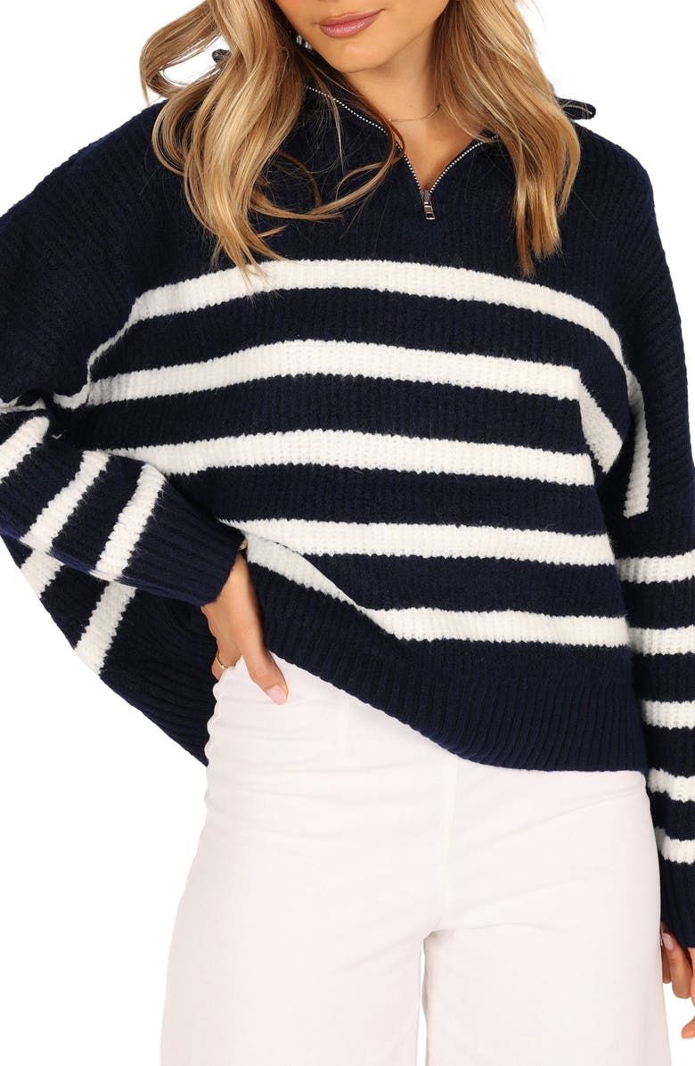 Miranda Stripe Quarter Zip Sweater