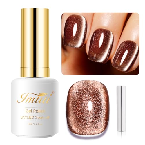Imtiti Brown Cat Eye Gel Nail Polish,holographic 9d Cat Eyes Glitter Magnetic Gel Polish Uv Gel Nail Polish With Magnetic Stick for Nail Salon,15ml
