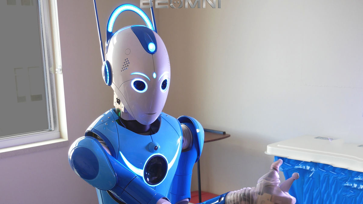 The Beonmi robot taking someone's temperature
