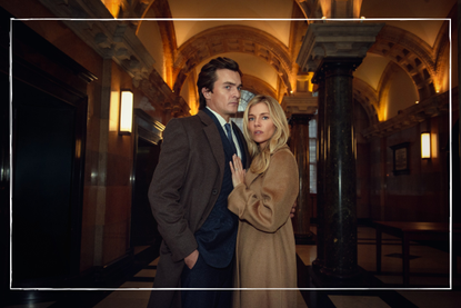 a close up of Rupert Friend and Sienna Miller in a still for Anatomy of a Scandal