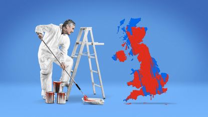 Keir Starmer painting a map of the UK red