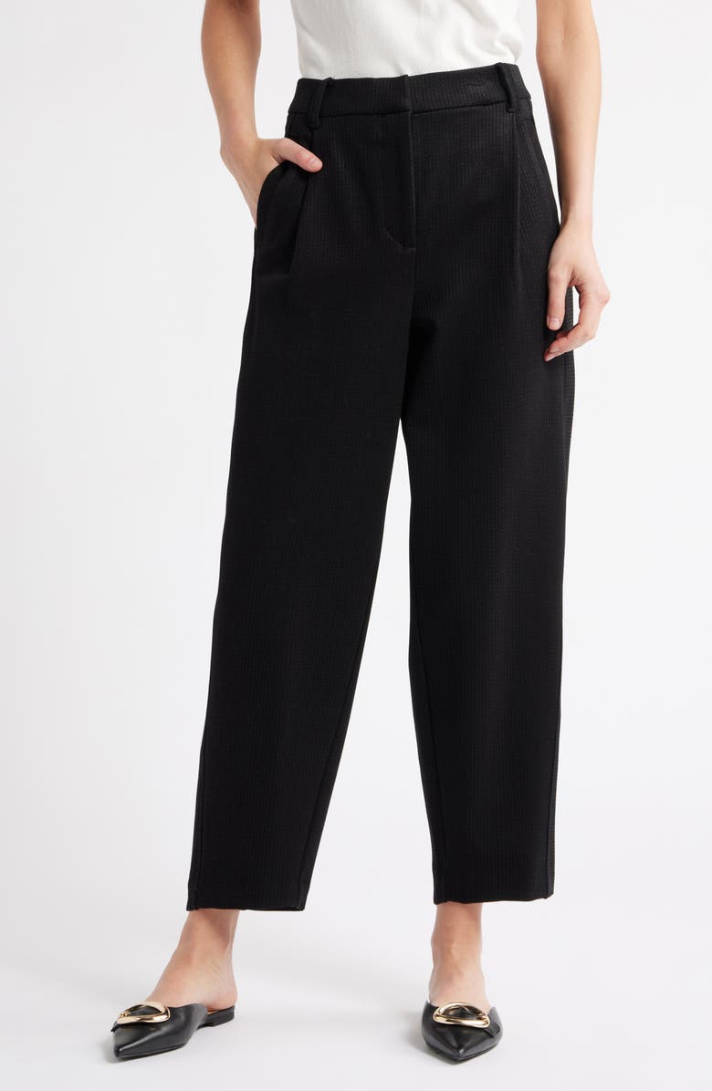 Skyrise Pleated Pinstripe Relaxed Barrel Leg Ankle Trousers