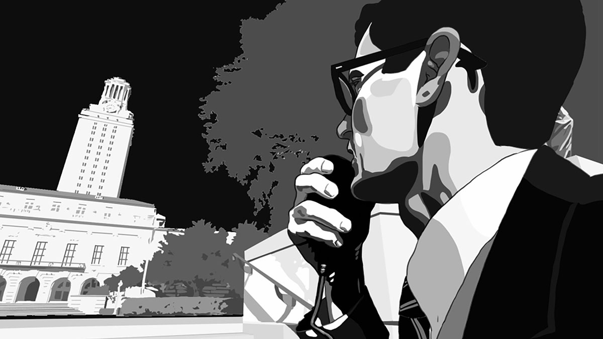 A still from the animated documentary The Tower
