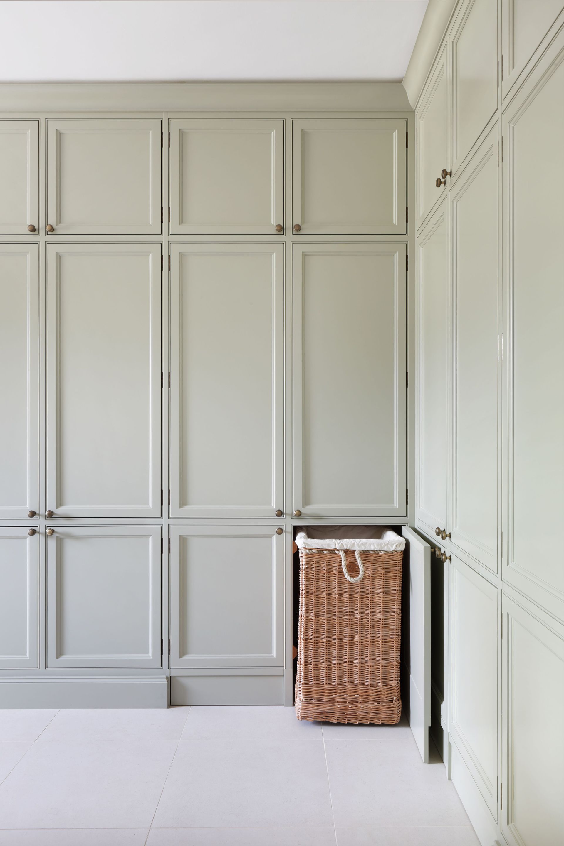 grey laundry room cabinetry