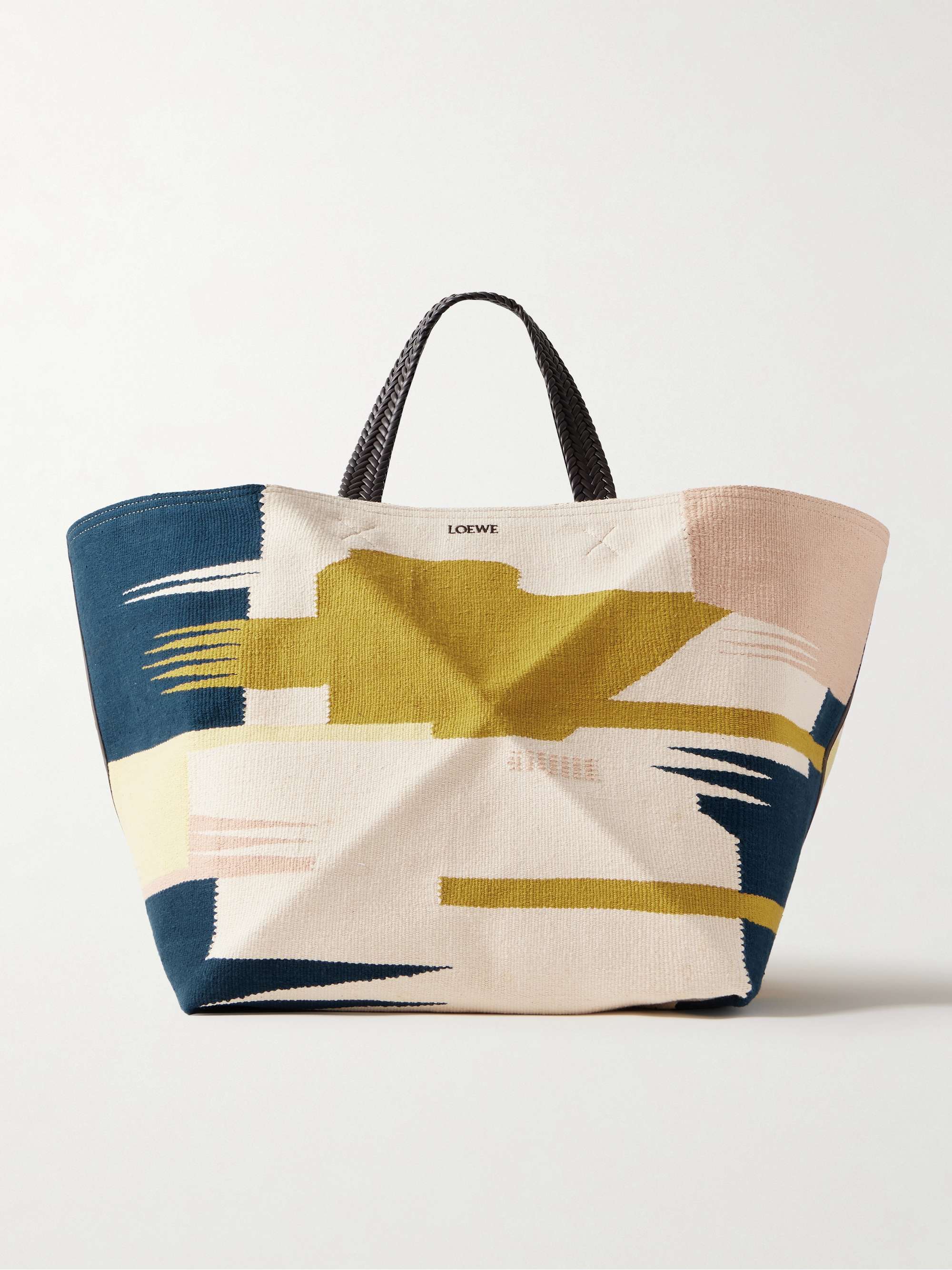 Puzzle Fold Xl Leather-Trimmed Canvas-Jacquard Tote