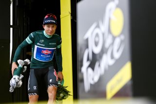 Jasper Philipsen in the green jersey after stage 4 of the Tour de France 2023