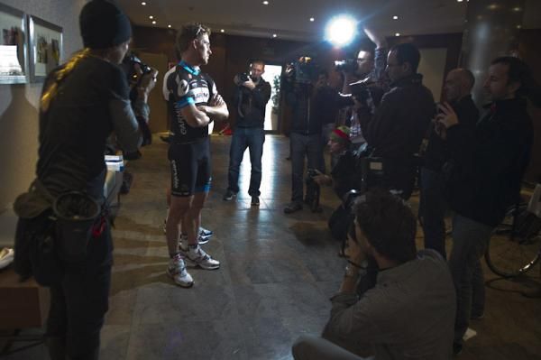 Blue steel: Tyler Farrar works the camera