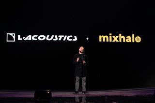 Mixhalo COO Corey LaPlante announcing Mixhalo integration into the L-ISA platform at the L-Acoustics keynote at the Hollywood Bowl.