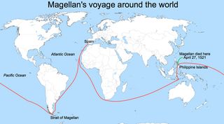 Magellan's fleet left Spain on Aug. 10, 1519. The ships passed through the Strait of Magellan on Oct. 21, 1520. Magellan was killed in the Philippines on April 27, 1521. The remaining two ships returned to Spain in September 1522 — three years and a month since the journey began.