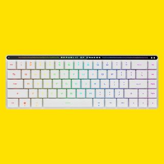 Asus ROG Falchion RX Low Profile gaming keyboard on a yellow background