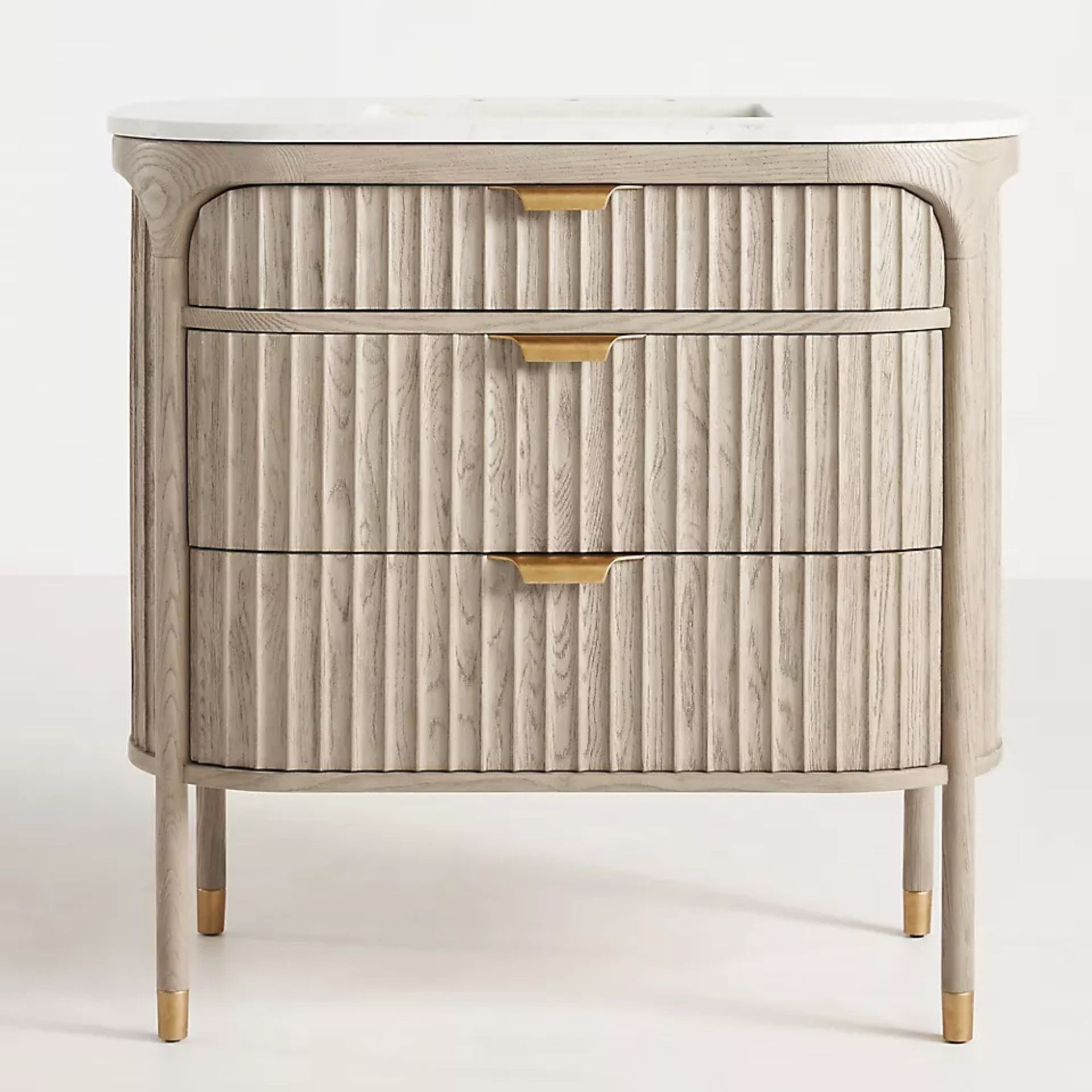 Marble-Top Fluted Wood Single Bathroom Vanity